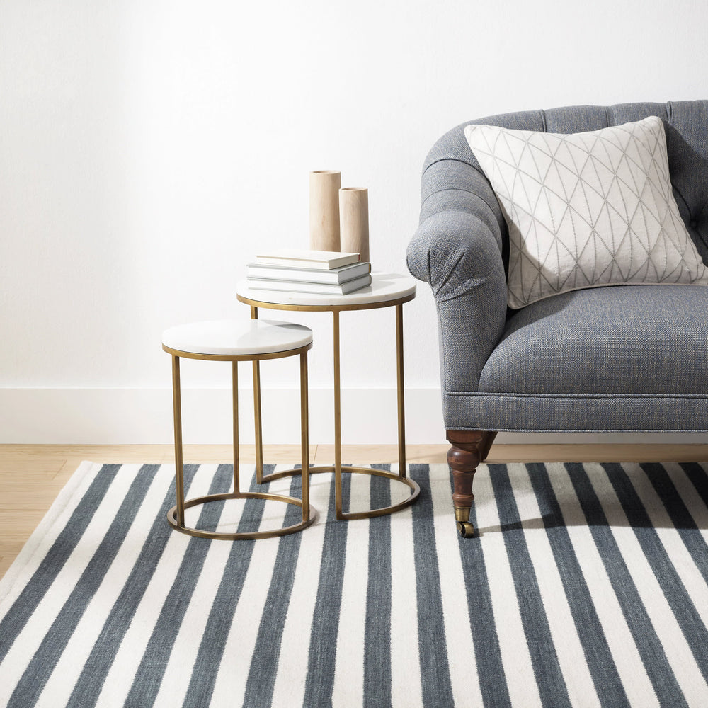 Ladder Stripe Handwoven Wool Rug | Black/Ivory