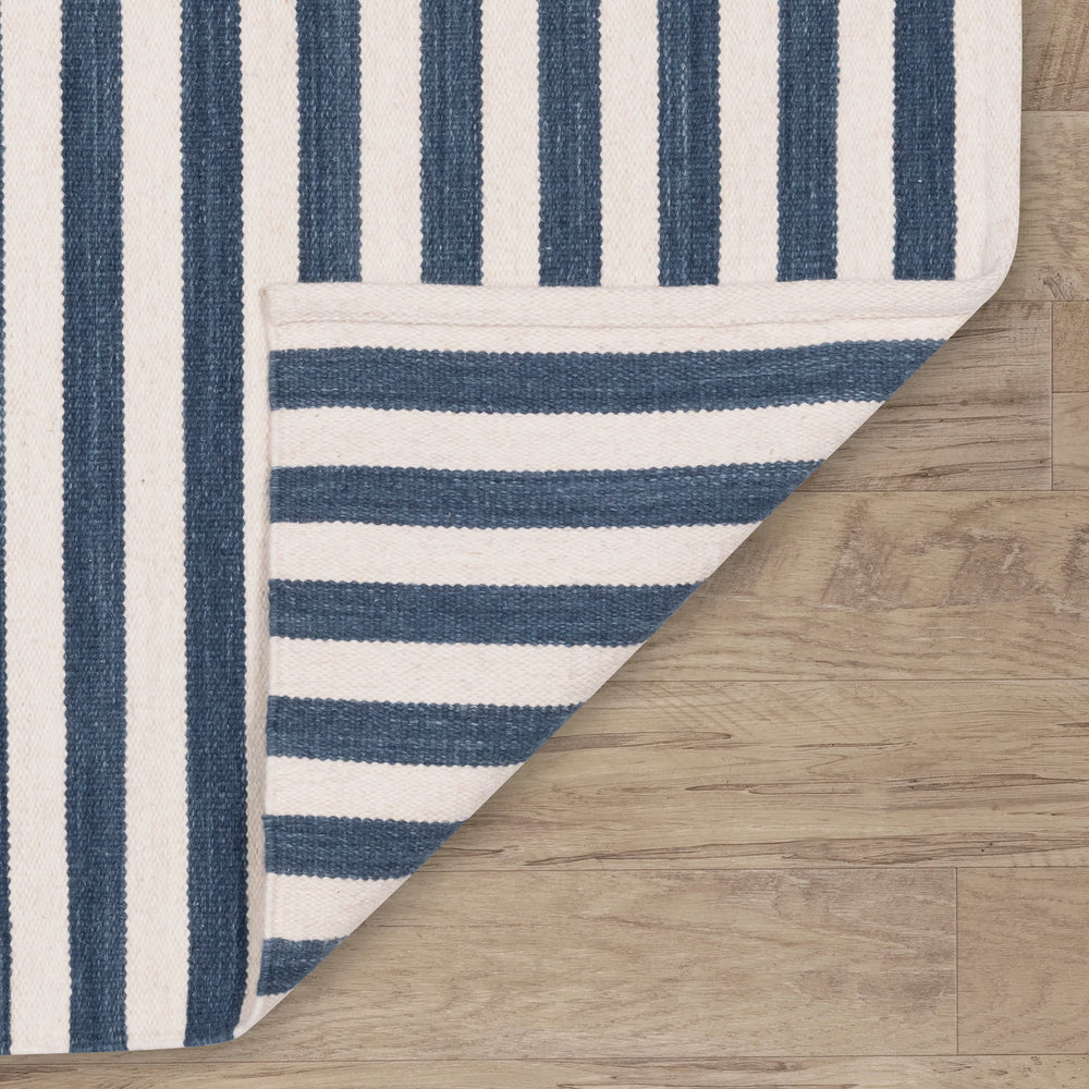 Ladder Stripe Handwoven Wool Rug | Navy/Ivory