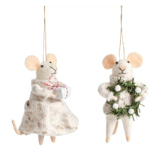 Gifting Felt Mice Ornaments/Set of 2 | White
