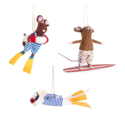 Under The Sea Felt Mice Ornament/Set of 3 | Multi