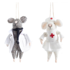 Healthcare Felt Mice Ornament/Set of 2 | White
