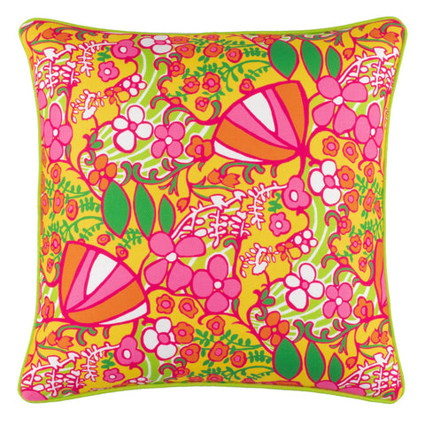 Psychedelic Floral Indoor/Outdoor Decorative Pillow Cover | Yellow