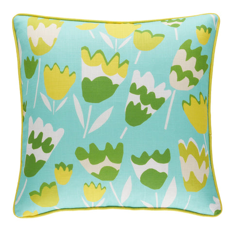 Happy Tulips Indoor/Outdoor Decorative Pillow Cover | Aqua