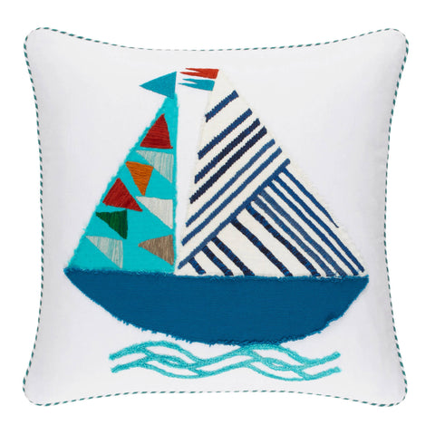 Triangle Sailboat Applique Decorative Pillow Cover | Blue