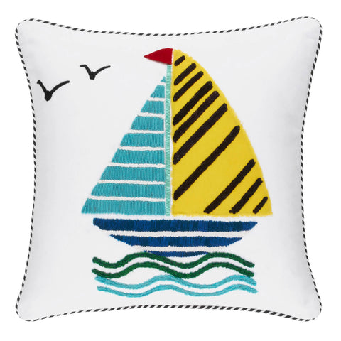 Sailboats With Birds Decorative Pillow Cover | Yellow