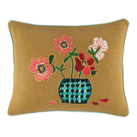 Blooming Bouquet Embroidered Decorative Pillow Cover | Bronze