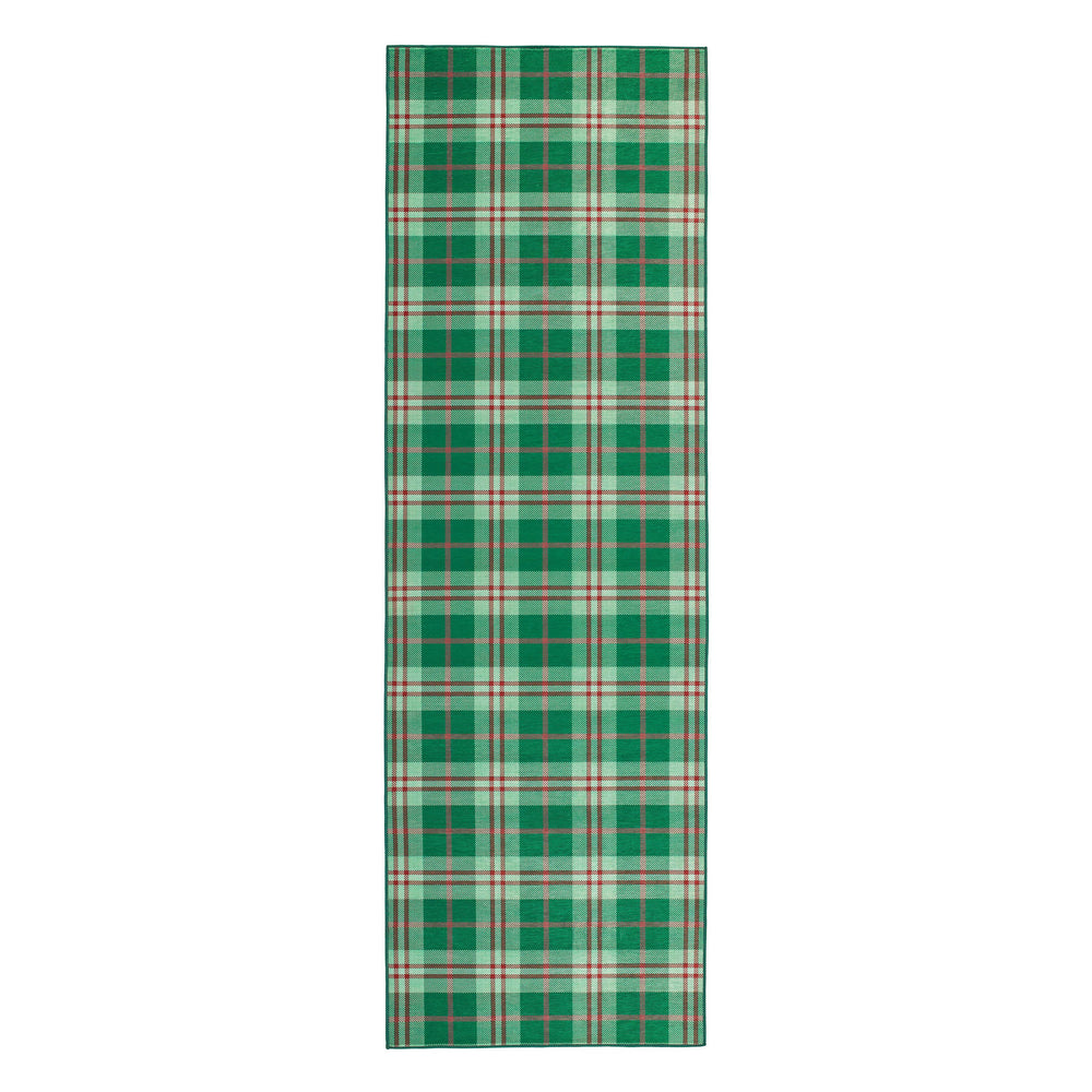 Jolly Plaid Machine Washable Rug | Green