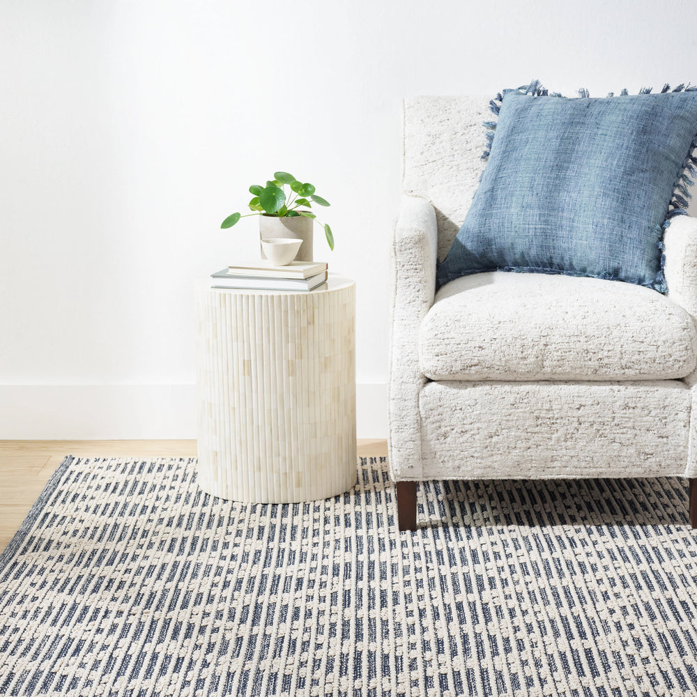 Textured Diamond Handwoven Cotton Rug | Blue/Ivory