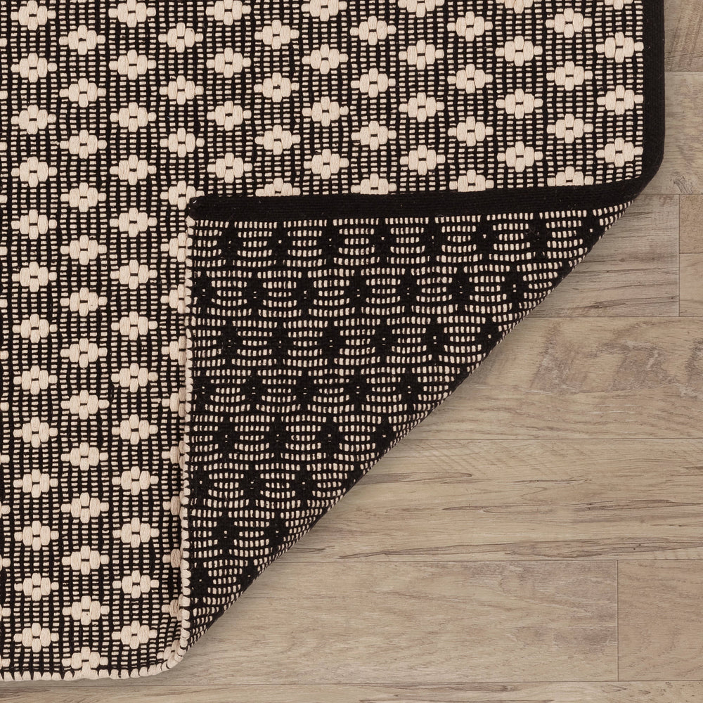 Dainty Diamond Handwoven Cotton Rug | Black/Ivory