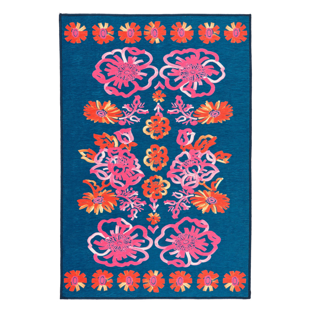 Graphic Gerbera Machine Washable Rug | Fuchsia