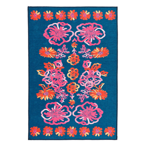 Graphic Gerbera Machine Washable Rug | Fuchsia