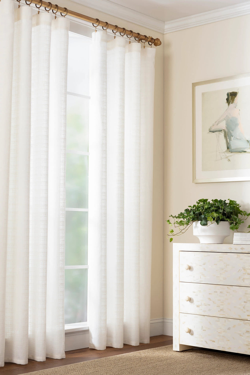 Textured Sheer Curtain Panel | Dove White