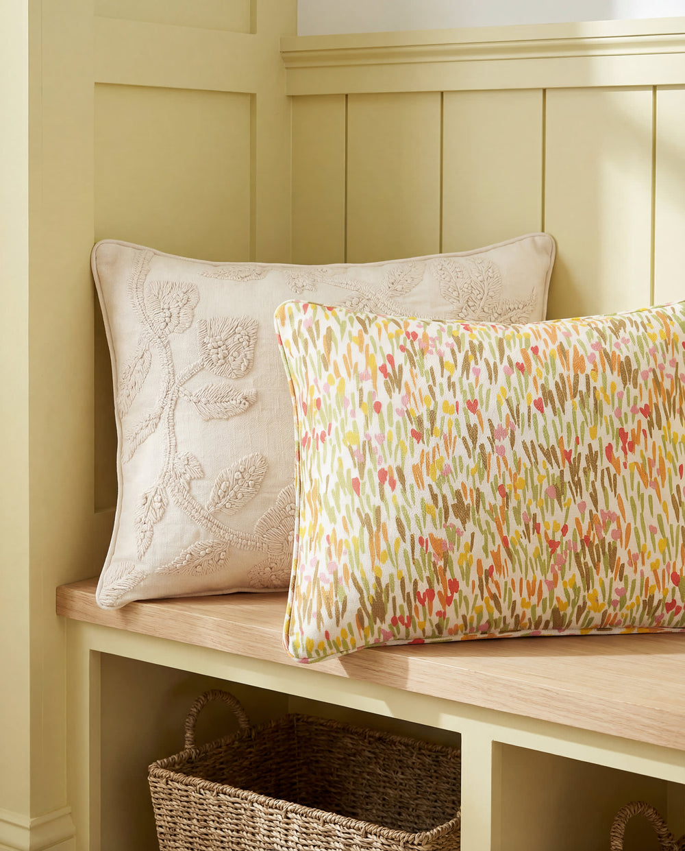 Harper Crewel Embroidered Decorative Pillow Cover | Ivory
