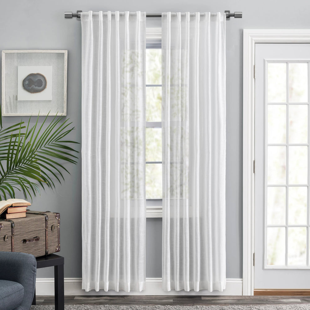 Textured Solid Curtain Panel Pair | White