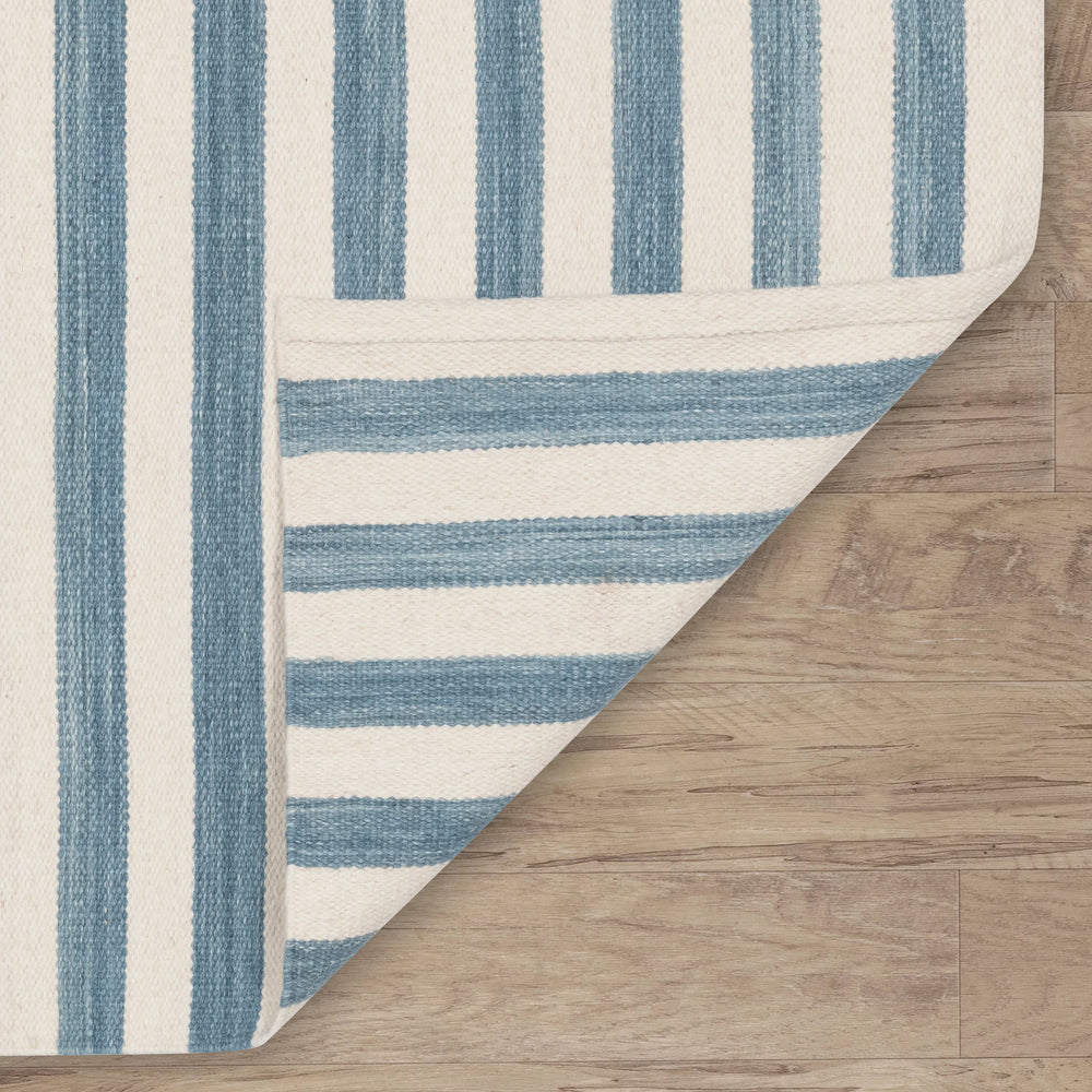 Ladder Stripe Handwoven Wool Rug | Blue/Ivory
