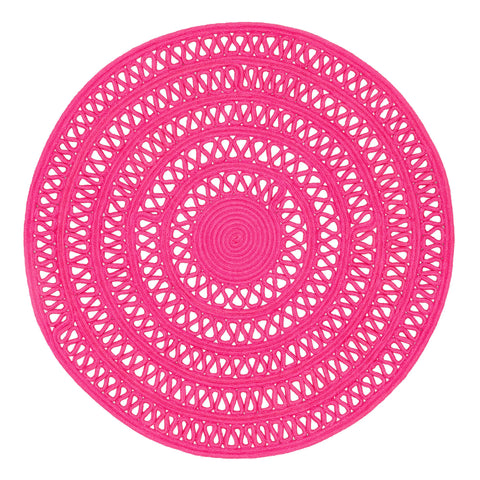 Bowline Handwoven Indoor/Outdoor Round Rug | Fuchsia