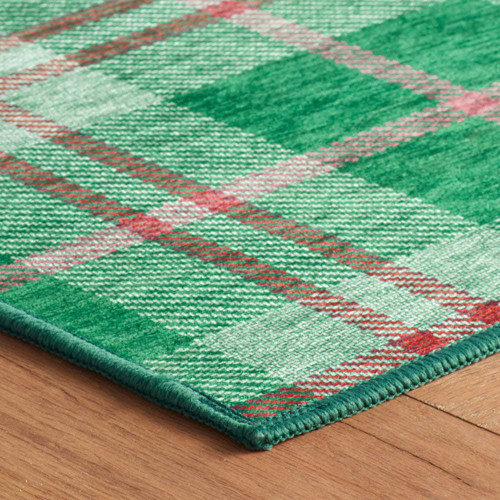 Jolly Plaid Machine Washable Rug | Green