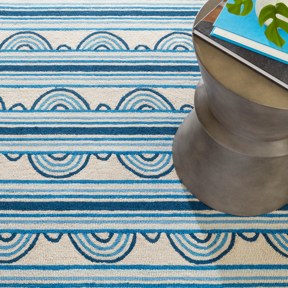 Button Hand Micro Hooked Wool Rug | Blue