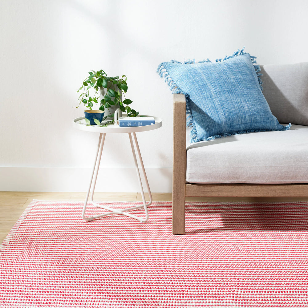 Pinstripe Handwoven Indoor/Outdoor Rug | Red/Ivory