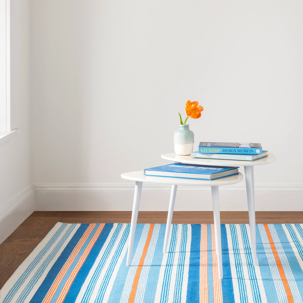 Wavy Stripe Handwoven Cotton Rug | Navy