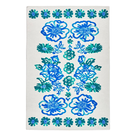 Graphic Gerbera Machine Washable Rug | Teal
