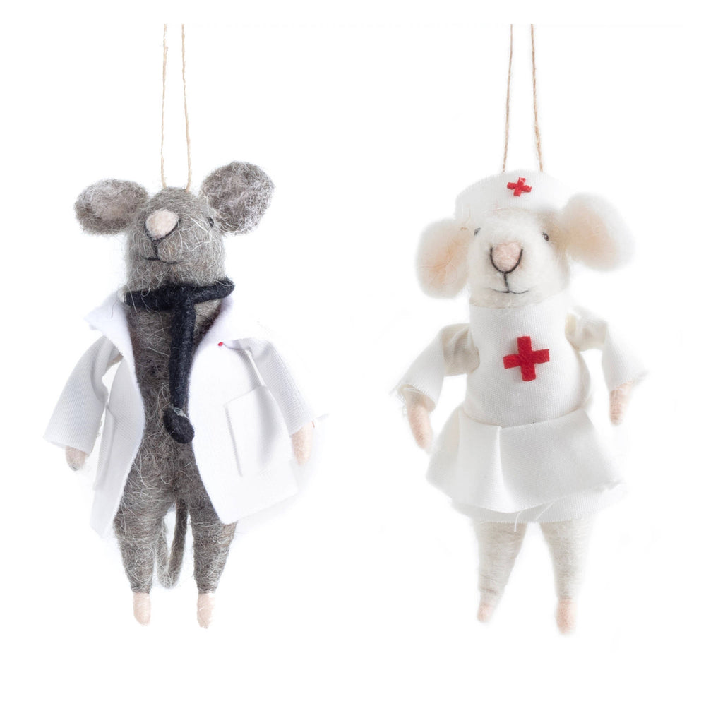 Healthcare Felt Mice Ornament/Set of 2 | White