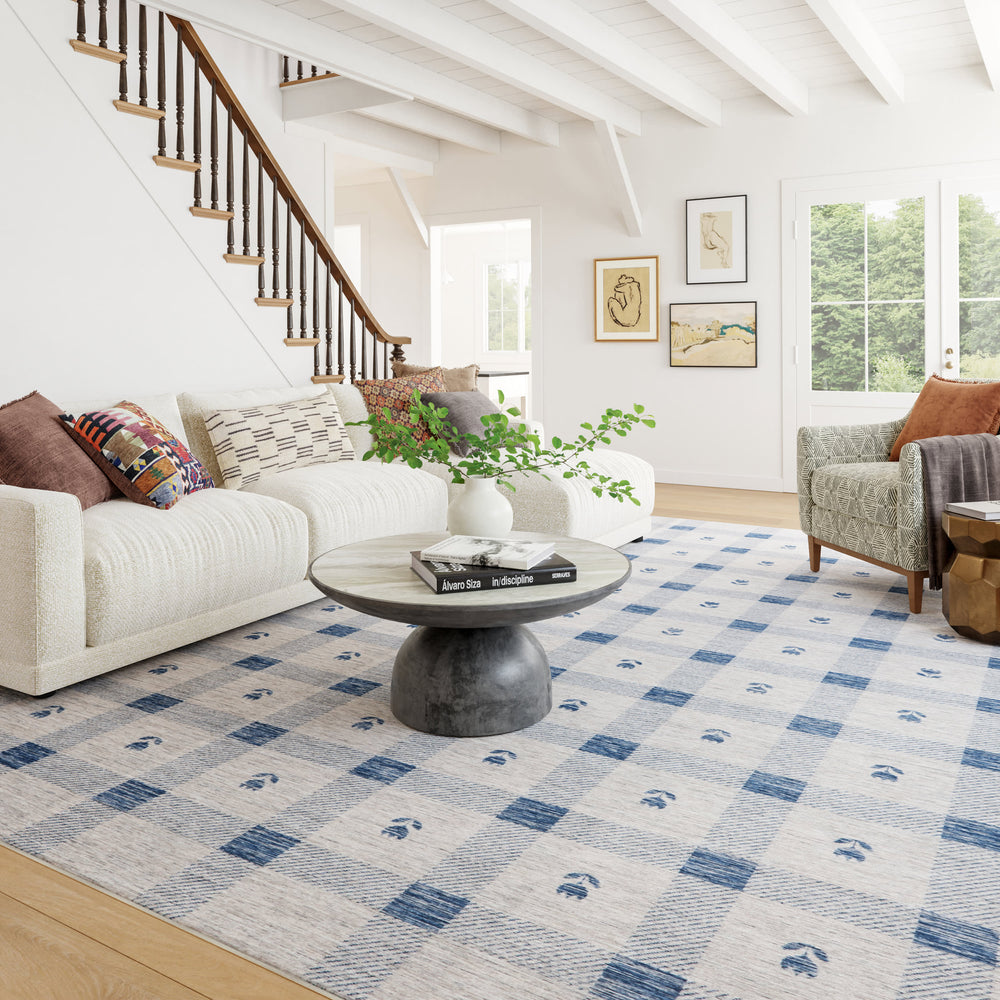 Gingham Machine Washable Rug | Blue