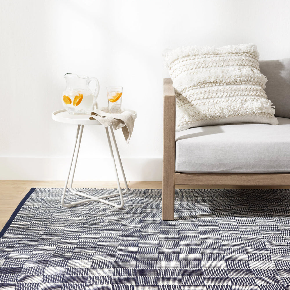Squares Handwoven Indoor/Outdoor Rug | Navy