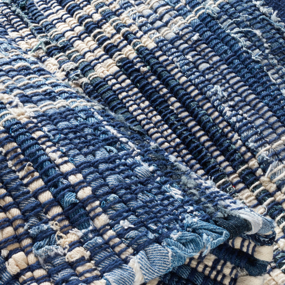Denim Plaid Handwoven Cotton Rug | Blue