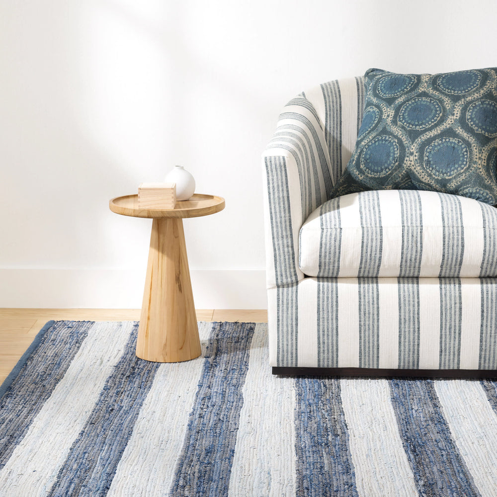 Striped Rag Handwoven Cotton Rug | Denim
