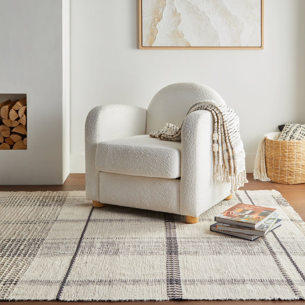 Zole Plaid Handmade Cotton Rug | Ivory