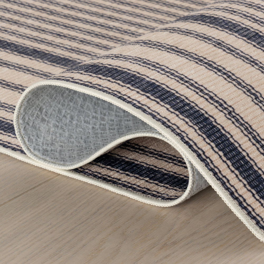 Axiom Coastal Striped Machine Washable Rug | Navy