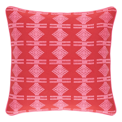 Geo Embroidered Decorative Pillow Cover | Red