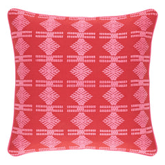 Geo Embroidered Decorative Pillow Cover | Red