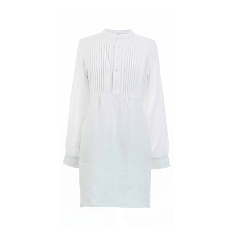 Chambray Pleated Linen Tunic | White