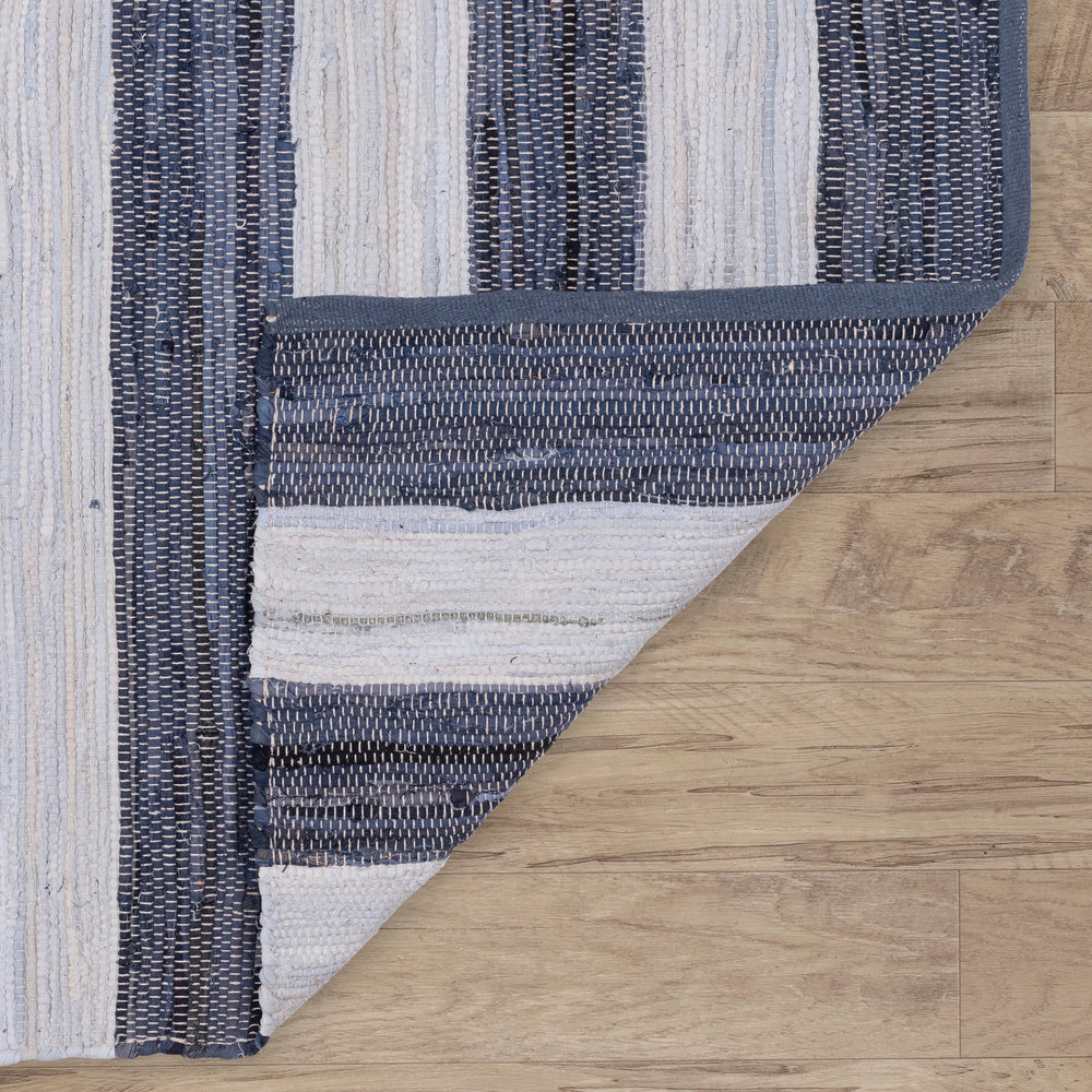 Striped Rag Handwoven Cotton Rug | Denim