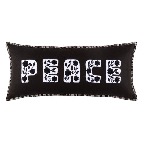 Embroidered Peace Decorative Pillow Cover | Black/White