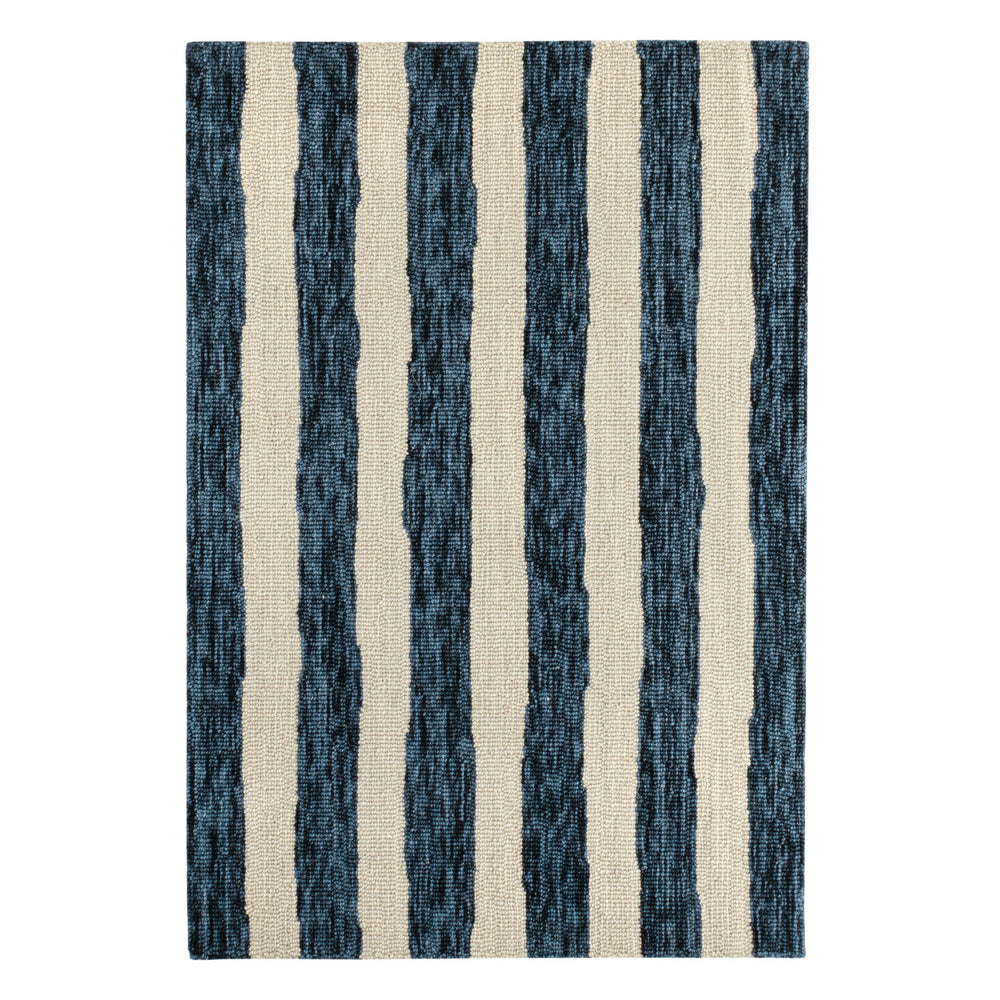 Silas Stripe Hand Micro Hooked Wool Rug | Navy