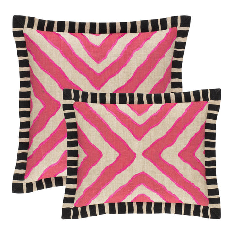 Arrows Linen Embroidered Decorative Pillow Cover | Pink/Natural