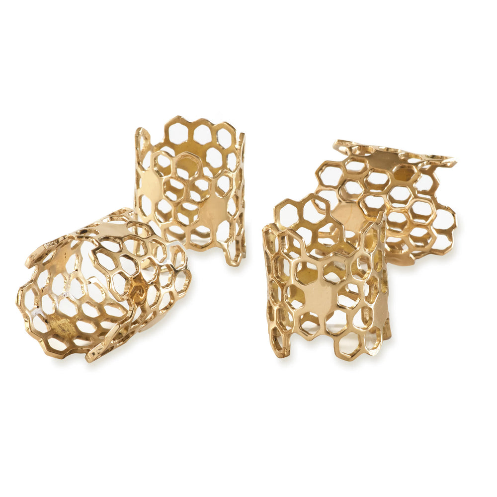 Honeycomb Napkin Rings/Set of 4 | Gold