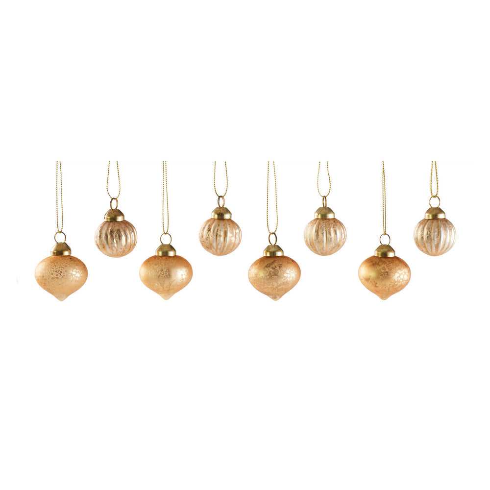 Glass Blown Ornaments/Box of 8 | Gold