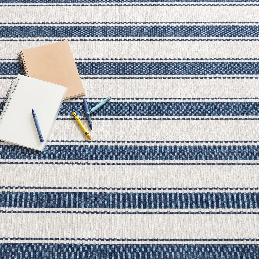 Awning Stripe Machine Washable Rug | Blue