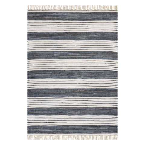 Diora Denim Bohemian Striped Rug | White