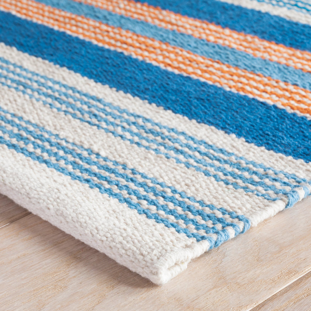 Wavy Stripe Handwoven Cotton Rug | Navy