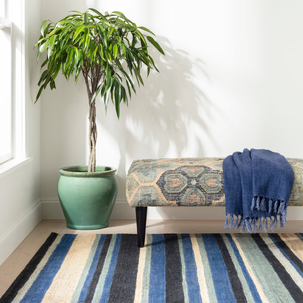 Dover Stripe Handwoven Jute Rug | Blue