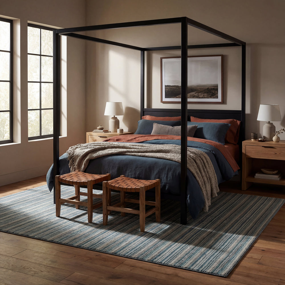 Brindle Stripe Hand Loom Knotted Wool Rug | Blue