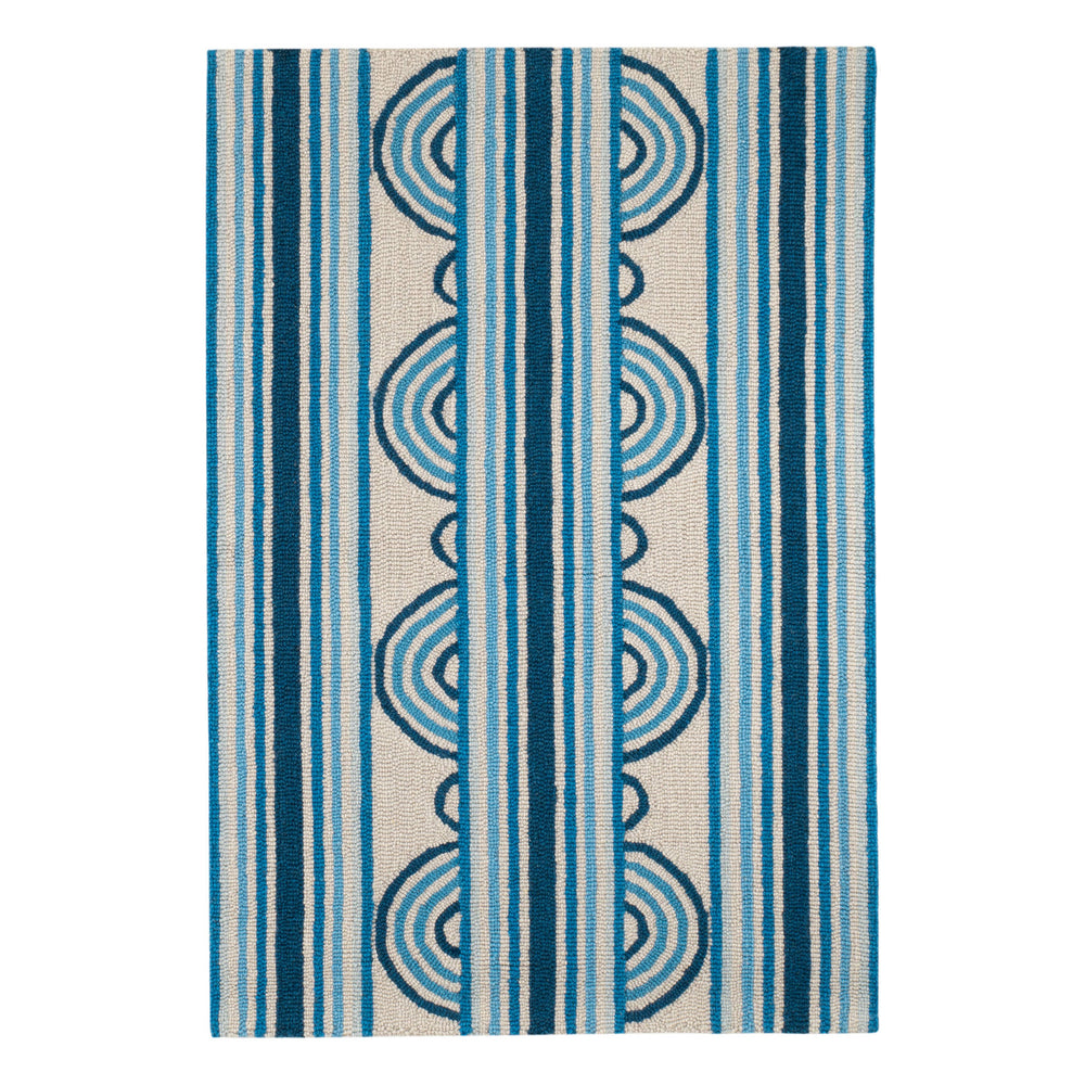 Button Hand Micro Hooked Wool Rug | Blue