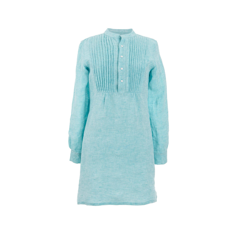 Chambray Pleated Linen Tunic | Aqua