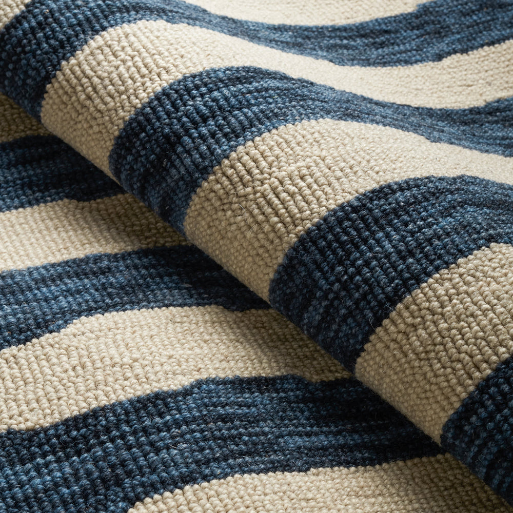 Silas Stripe Hand Micro Hooked Wool Rug | Navy