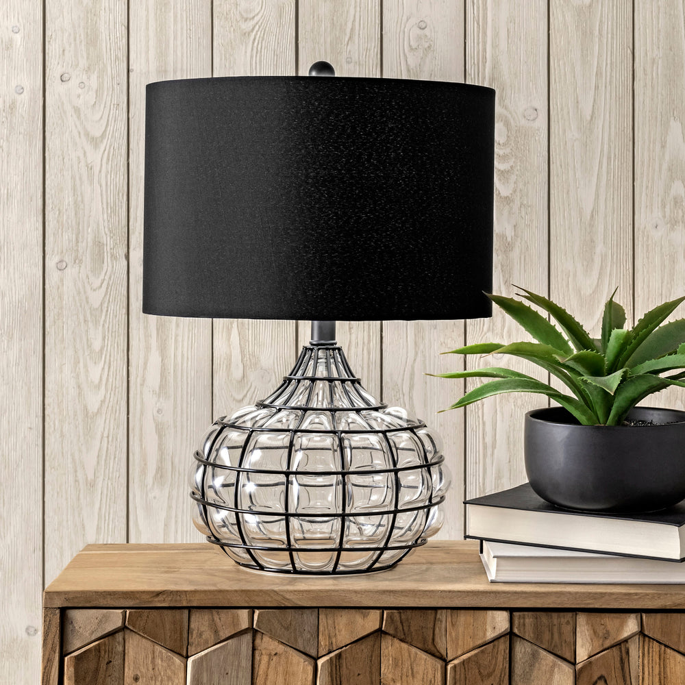 20-inch Wire Framed Glass Vase Table Lamp | Black